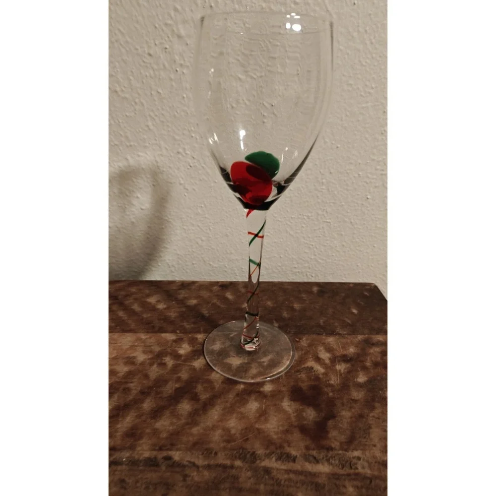 Pier 1‎ OPTIC RIBBON  Hand Blown Glass Wine Goblets Set Of 6 Christmas Red Green